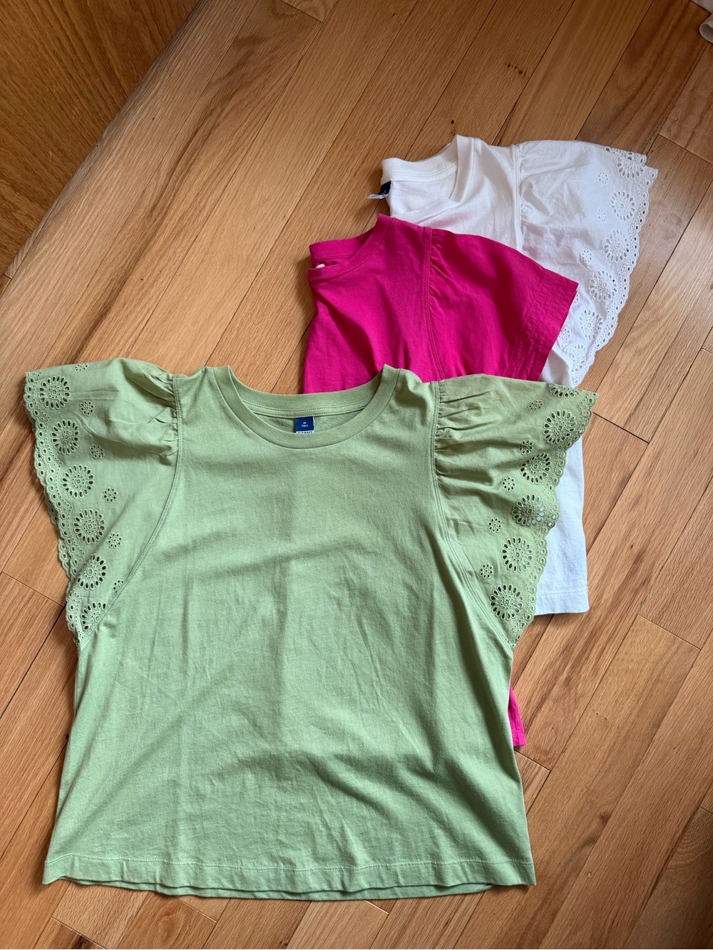 Old Navy Eyelet Flutter Sleeve Tee Trio - Green, Hot Pink, White, M Tall
